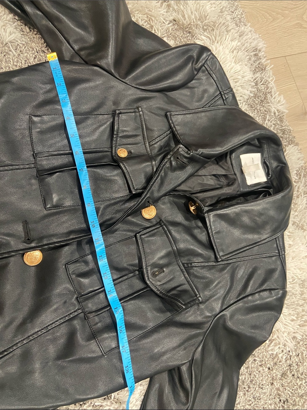 Avec Les Filles Black Faux Leather Jacket with Gold Buttons size XL - Picture 13 of 13
